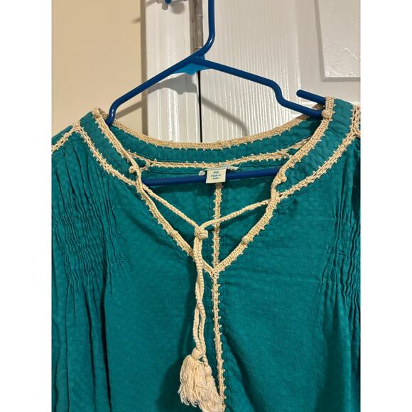 Sundance boho teal embroidered cotton top blouse - Picture 9 of 11